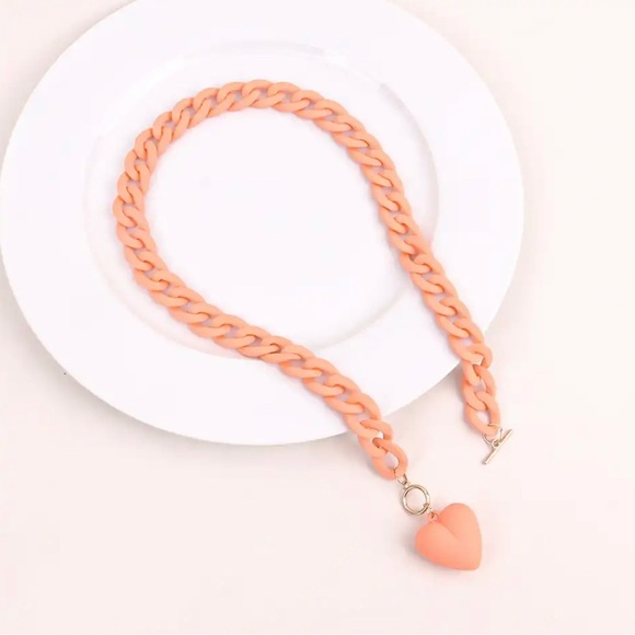 Yellow Chunky Chain Heart Necklace - Picture 2 of 11